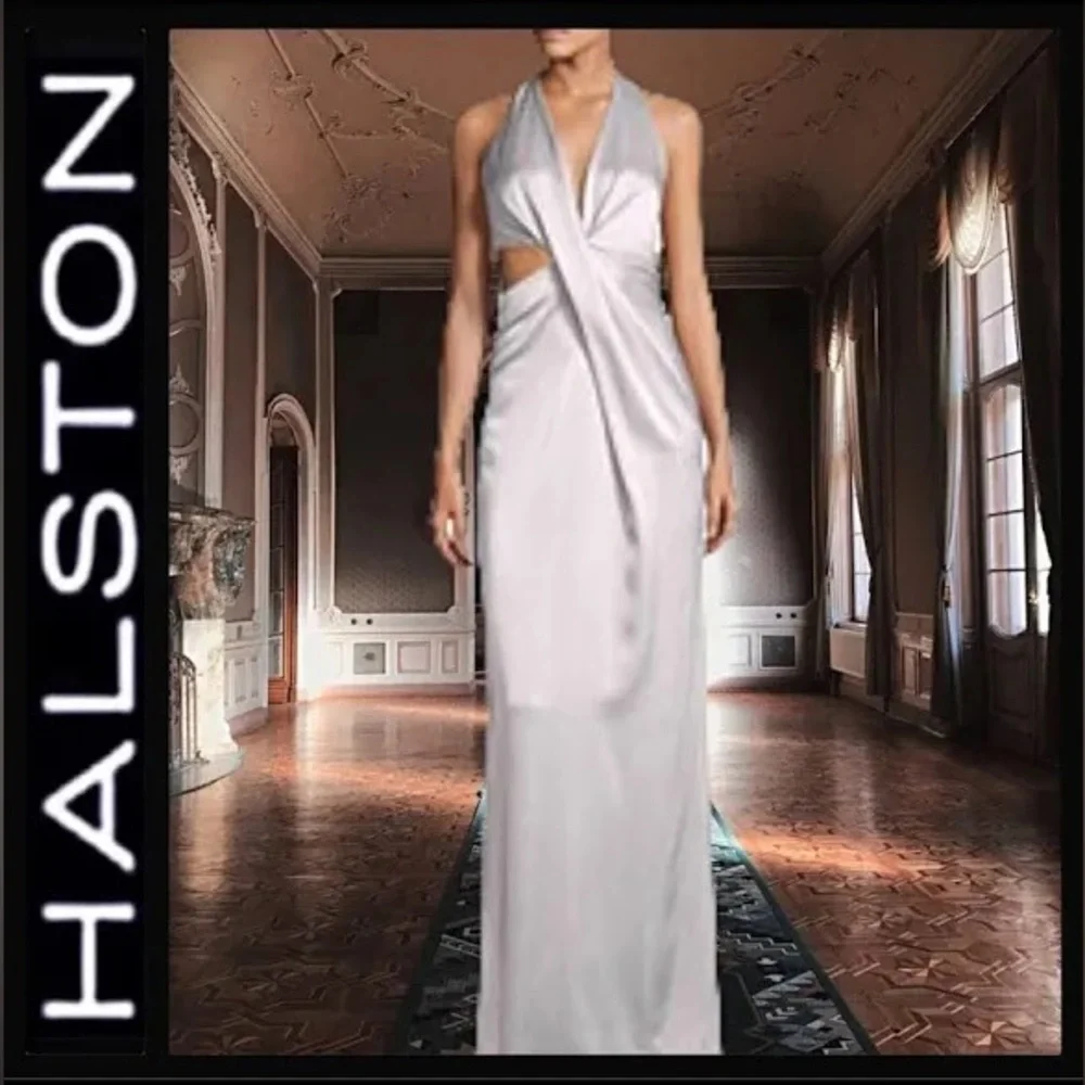 Halston Heritage Deep V Silver Dress - Picture 10 of 11